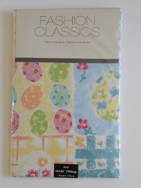 Fashion Classics Spring Florals Easter Eggs Tablecloth 60x84" Oblong NIP